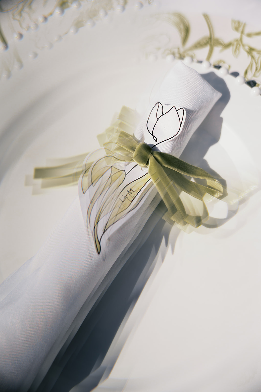 Close up of non-traditional wedding reception table setting