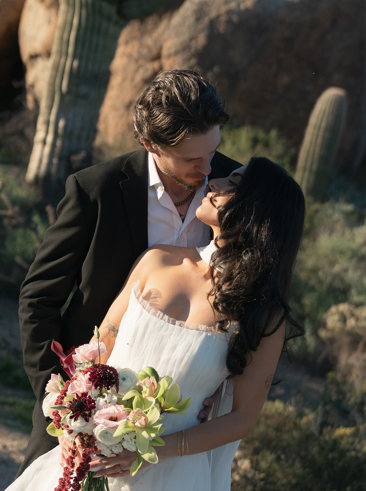 Couple gazing at each other at their non-traditional wedding