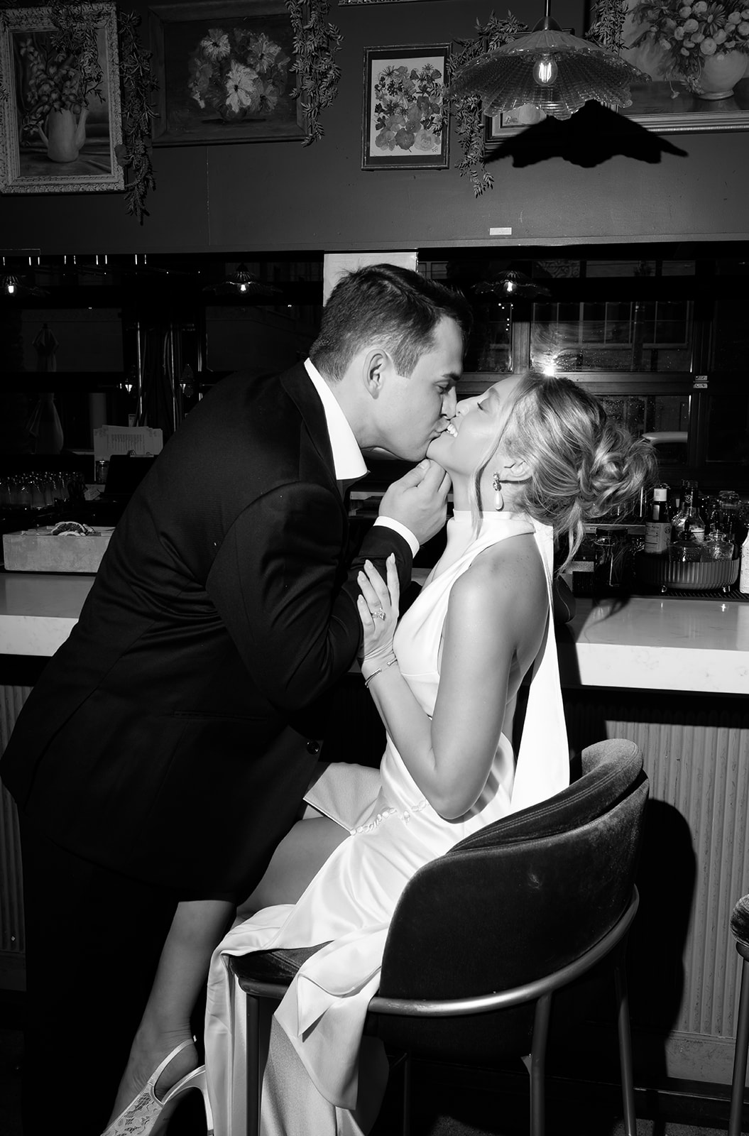 Phoenix courthouse wedding couple kissing indoors at bar